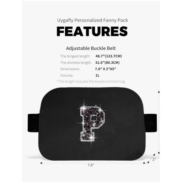 Fanny Pack Or Crossbody Bag Has Initial “ P “ With Lots Of Sparkle On Black - Picture 4 of 7
